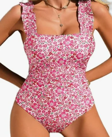 Ekouaer Square Neck Tummy Control Swimsuit