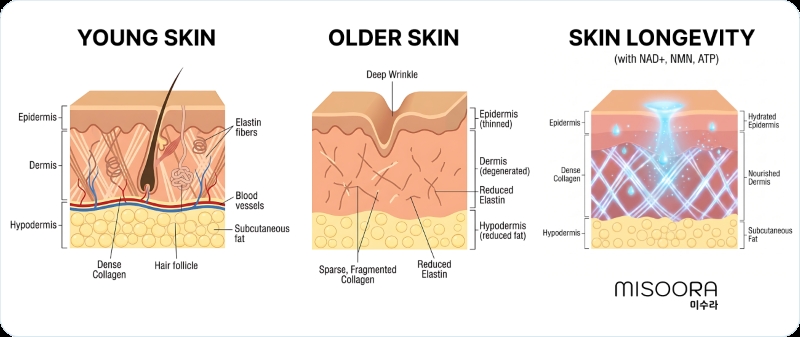 NAD+ skin aging diagram