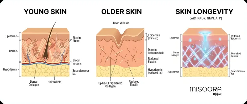 NAD+ skin aging diagram