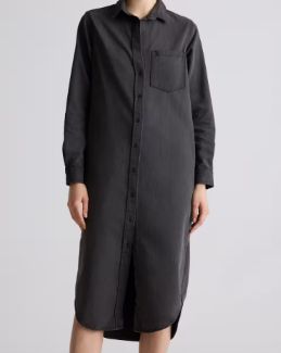 Quince Distressed Denim Maxi Shirt Dress