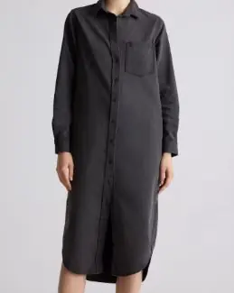 Quince Distressed Denim Maxi Shirt Dress